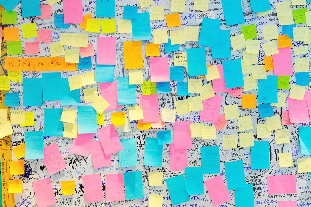 29484375 - bangkok - june 9: colorful post it notes with suggestions on the walls at the bangkok art and culture center on june 9, 2014 in bangkok, thailand.